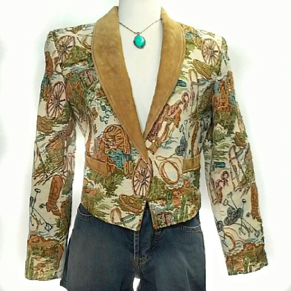 Vintage Southwestern Kilm Tapestry Cropped Jacket